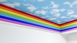 梁のアクセントに「虹」を表現したクロス施工をしました！