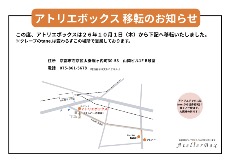 アトリエボックス移転のお知らせ